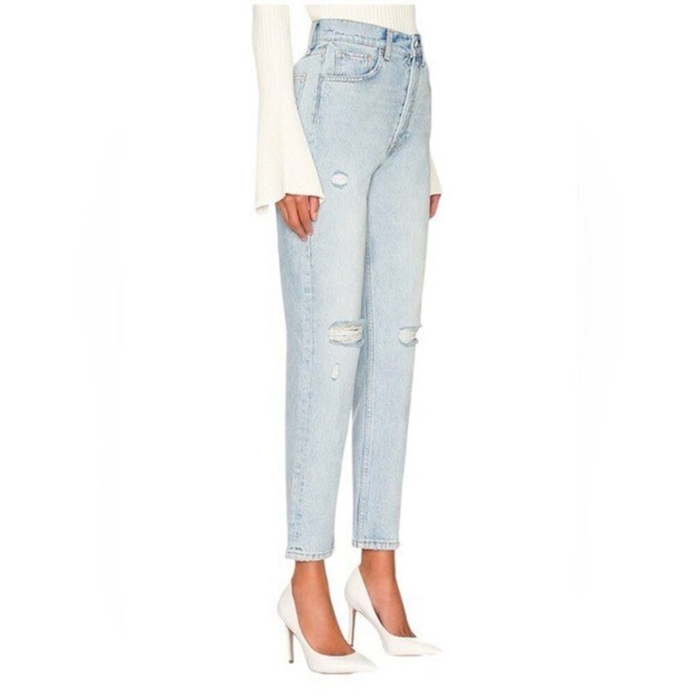 Anine Bing Sonya Jean Destructed Classic Blue Straight Leg Distressed Luxury